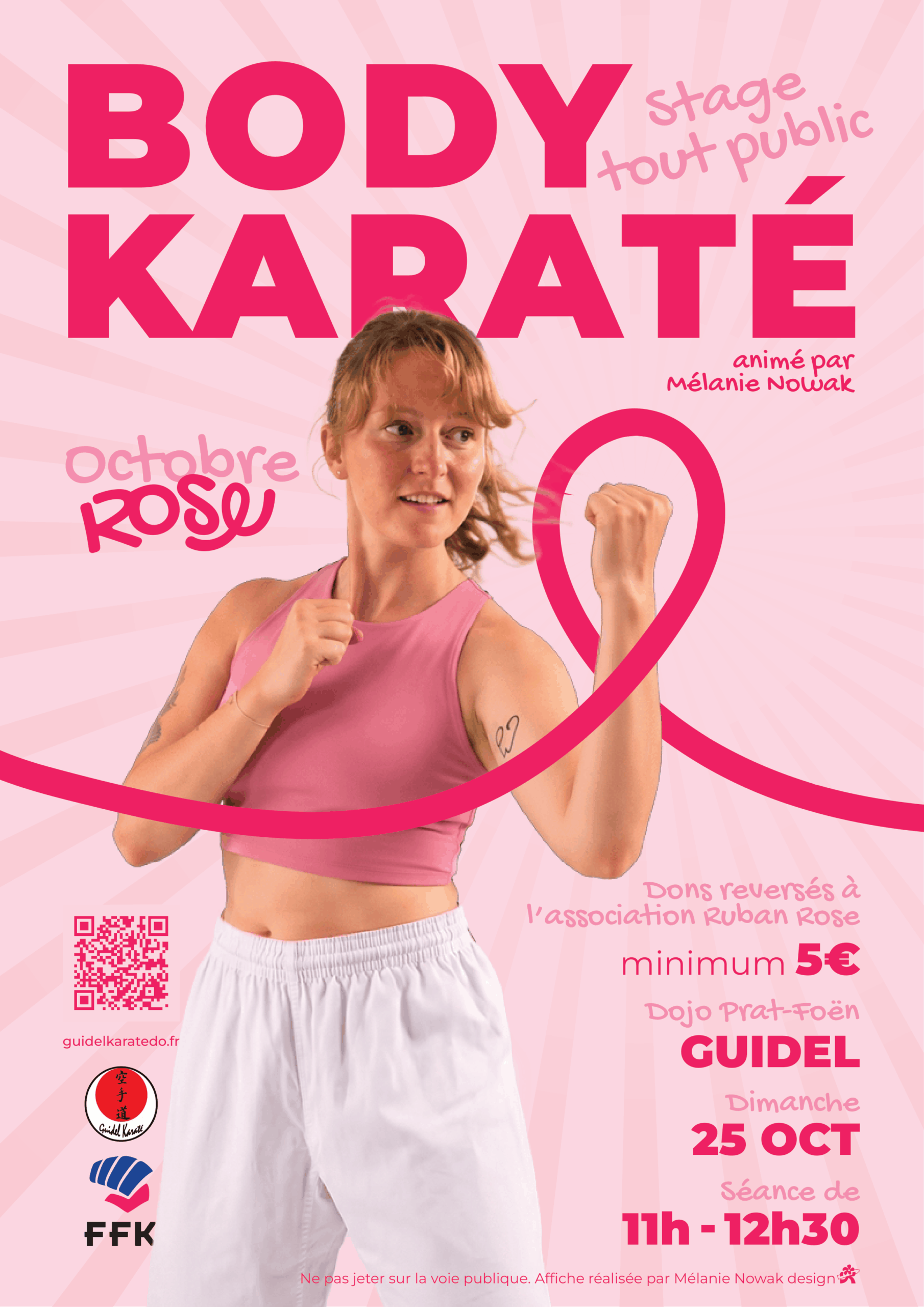 Stage Body Karaté tout public avec Mélanie Nowak, dimanche 25 octobre 2026 de 11 h à 12 h 30 au dojo Prat-Foën à Guidel.